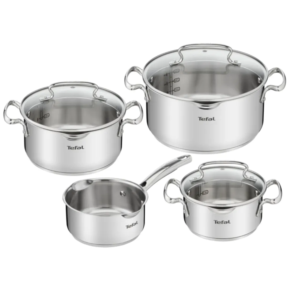 Tefal Duetto Plus - Juego de 4 Piezas + 3 Accesorios, Acero inoxidable