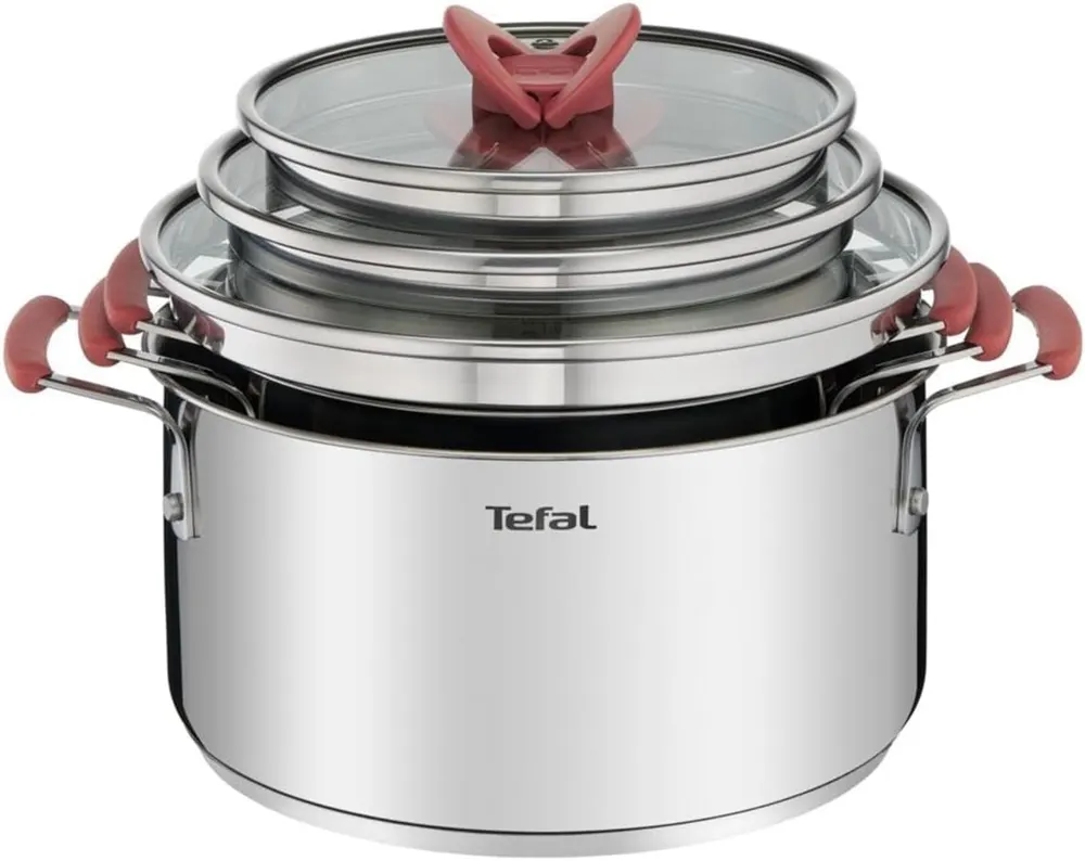 Tefal Optispace - Juego de 3 Ollas + 3 Accesorios, Acero inoxidable