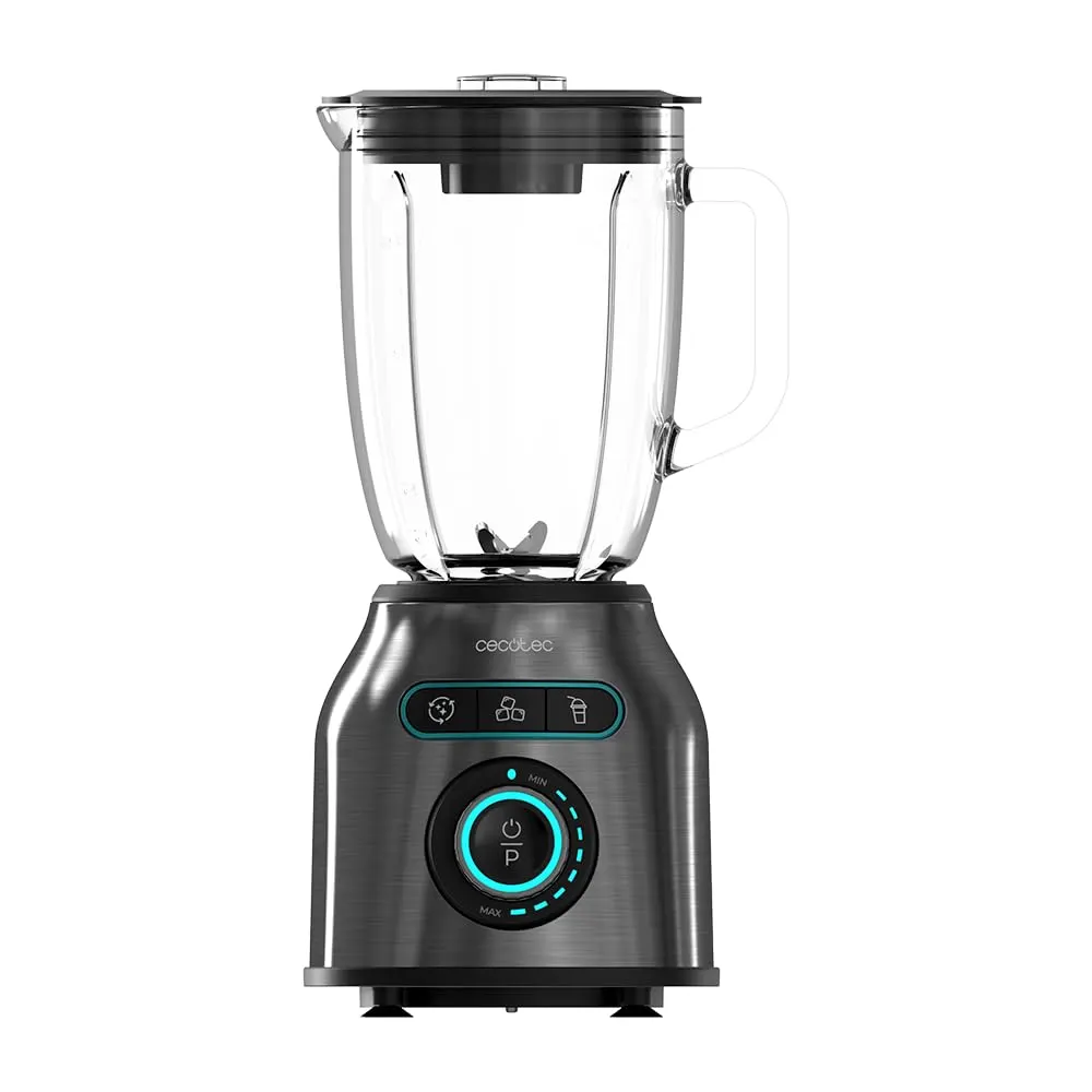 Cecotec Batidora de Vaso Power Black Titanium 2200MAX Smooth. 2200W Potencia Máxima, 6 Cuchillas de Acero Inoxidable, Pica Hielo, Función Turbo y Smoothie, Función AutoClean