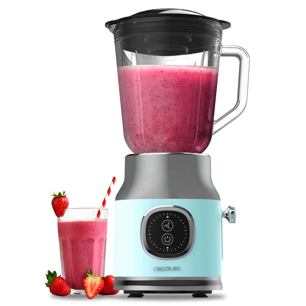Cecotec Batidora de Vaso Retro RetroTwist Blue. 800W de Potencia Máxima, Función Pulse, Cuchilla de 4 Hojas con Recubrimiento de Titanio Negro y Jarra con 1L, Diseño Vintaje en Azul