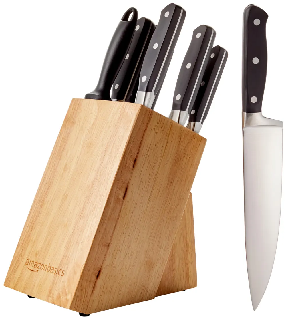 Amazon Basics Juego de Cuchillos de Cocina y Soporte (9 Piezas), Negro