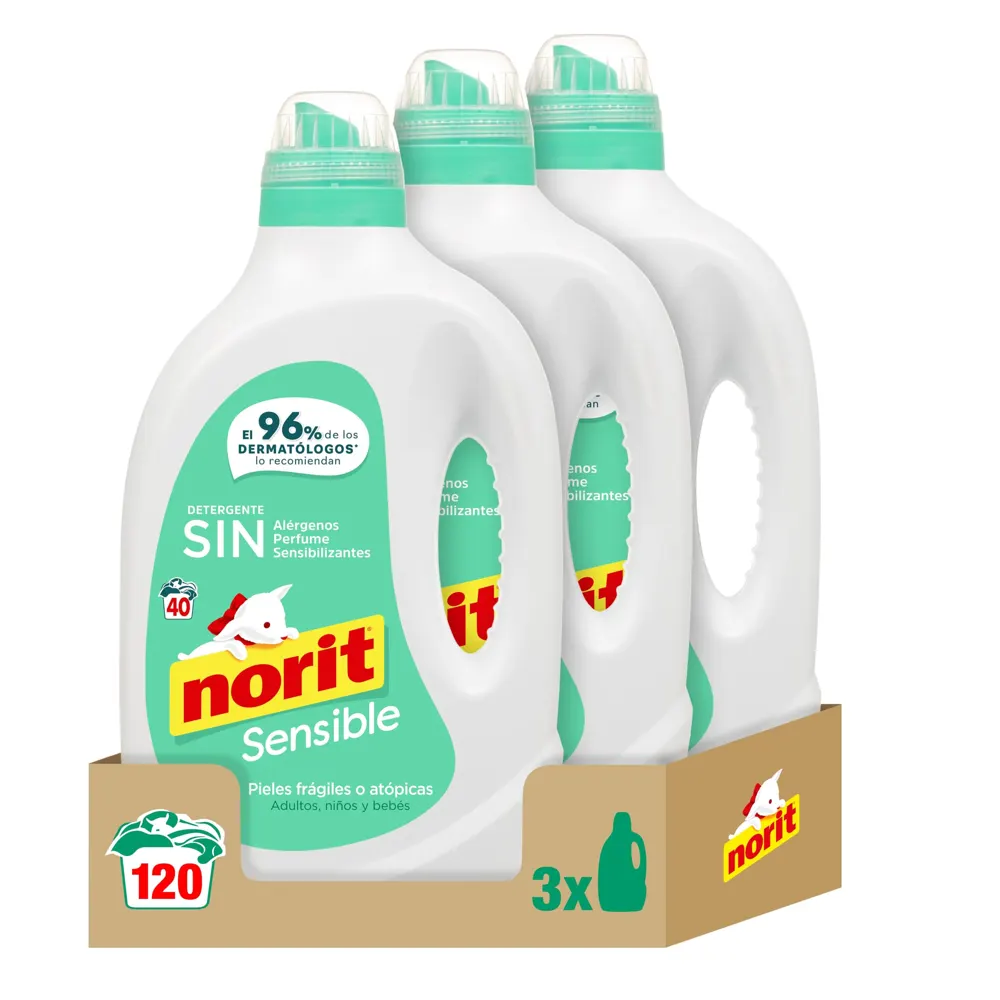 Norit - Sensible Detergente Líquido Sin Perfume Pack 3 x 2120 ml