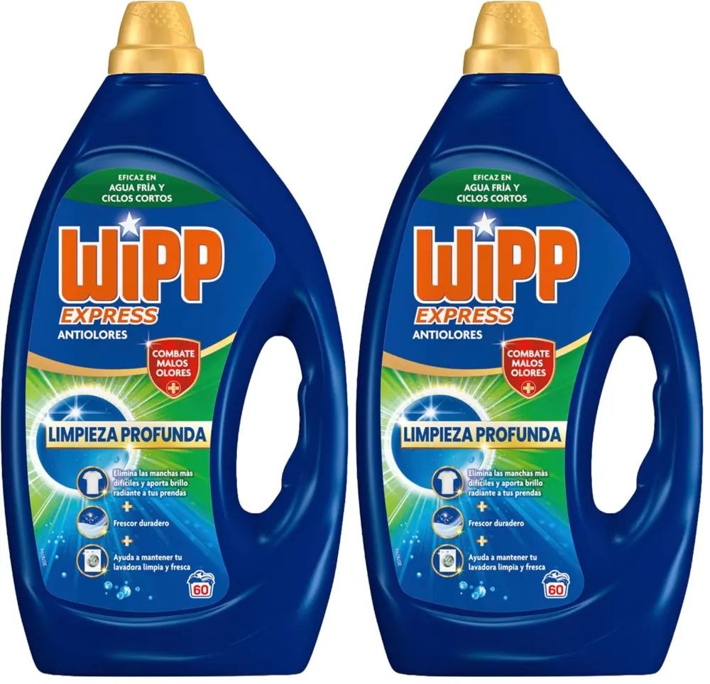 Wipp Express Limpieza Profunda Higiene y Antiolores (55 lavados), detergente líquido quitamanchas para lavadora, para coladas higiénicamente limpias (Paquete de 2)