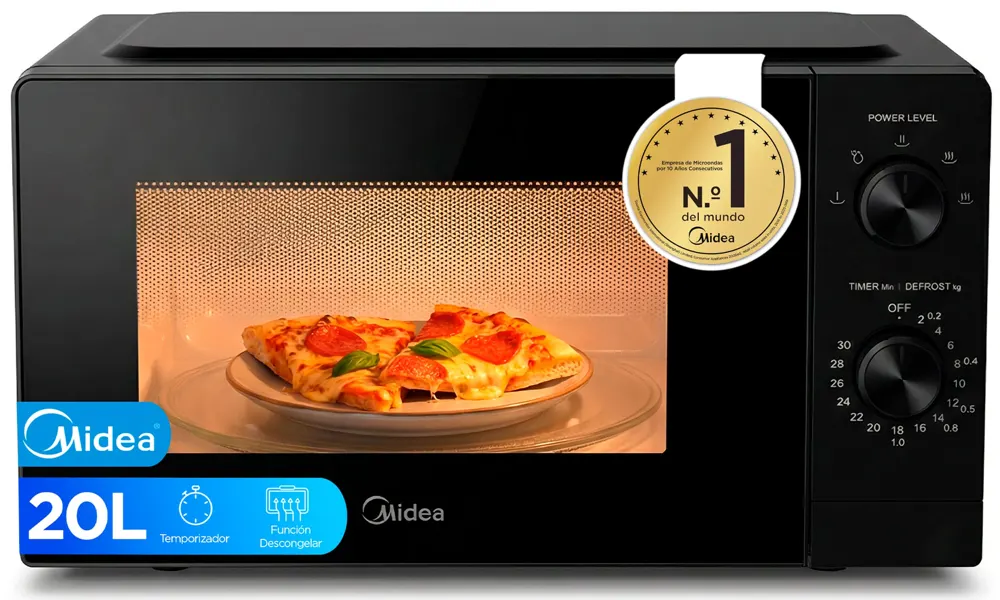 Midea Microondas 20 litros y 700 W de potencia | Microwave | Horno Microondas Negro de Sobremesa con Plato Giratorio, Función Descongelación, 5 Niveles de Potencia, Temporizador | Microondas sin grill