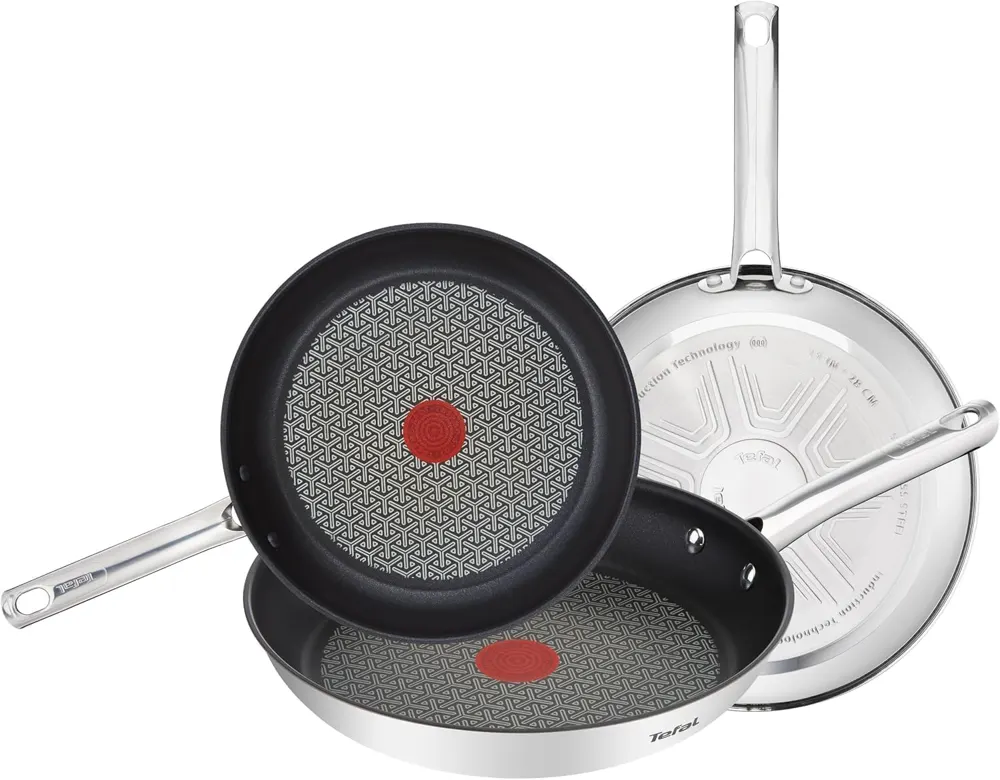 Tefal Duetto - Juego de 3 sartenes, Acero inoxidable